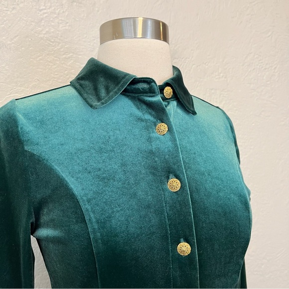 Soft Surroundings Velvet Shirt Top Green Emerald Gold Button PXS Petite XS - Picture 3 of 9